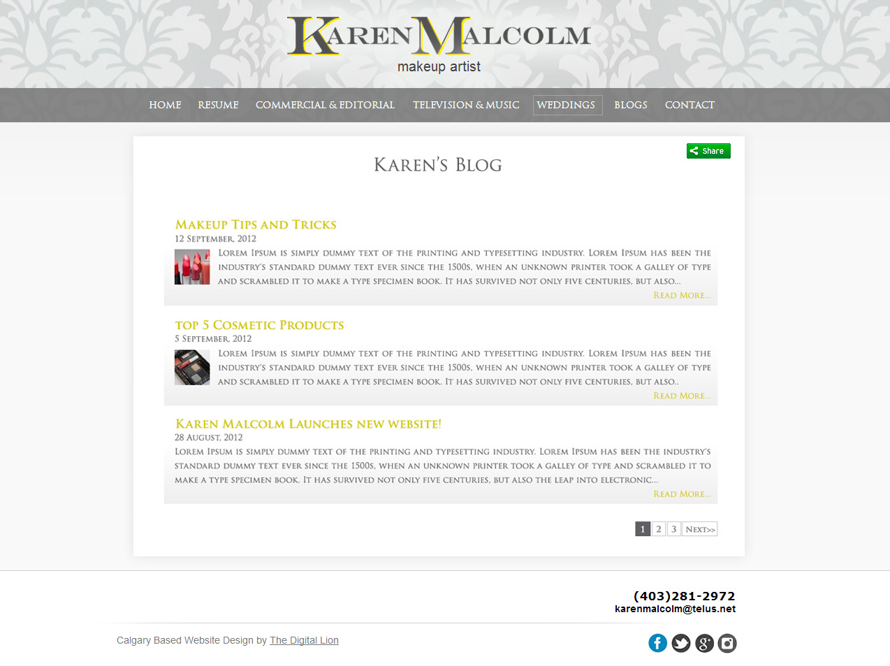 site Design and SEO for Calgary Makeup Artist Digital Lion