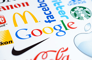 Logos of companies with strong visual branding: McDonalds, Google, Facebook, Nike, Coca-cola, Apple, Starbucks, Twitter