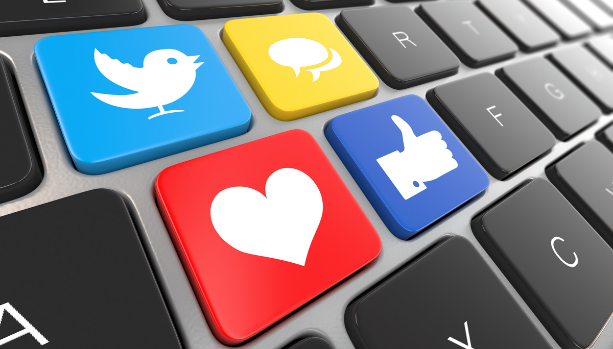 Social media icons on keyboard